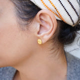 Gold Wavy Hammered Circle Stud Earrings