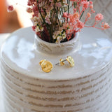 Gold Wavy Hammered Circle Stud Earrings