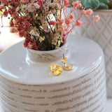 Gold Wavy Hammered Circle Stud Earrings