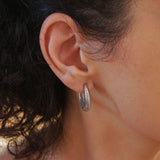 Silver Hoop Earrings with Engraved Lines