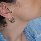Silver Hoop Earrings with Engraved Lines