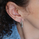 Silver Hoop Earrings with Engraved Lines