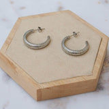 Silver Hoop Earrings with Engraved Lines
