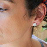 Silver Wavy Hammered Circle Stud Earrings