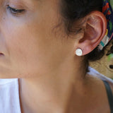 Silver Wavy Hammered Circle Stud Earrings