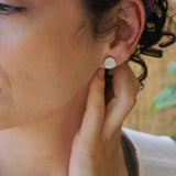 Silver Wavy Hammered Circle Stud Earrings