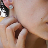 Silver Wavy Hammered Circle Stud Earrings