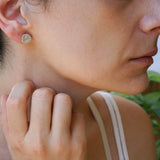 Silver Wavy Hammered Circle Stud Earrings