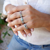 Silver Floral-Pattern Engraved Band Ring