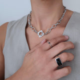 Stainless steel chunky chain choker necklace with a rhombus peendant