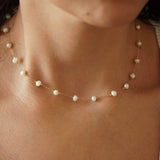 Natural White Pearl Gold Stainless Steel Rosary Necklace