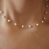Natural White Pearl Gold Stainless Steel Rosary Necklace