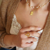 Natural White Pearl Gold Stainless Steel Rosary Necklace