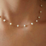 Natural White Pearl Gold Stainless Steel Rosary Necklace