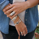 Silver Thick Round Hammered Bangle