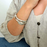 Silver Thick Round Hammered Bangle