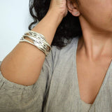 Silver Thick Round Hammered Bangle