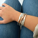 Silver Thick Round Hammered Bangle