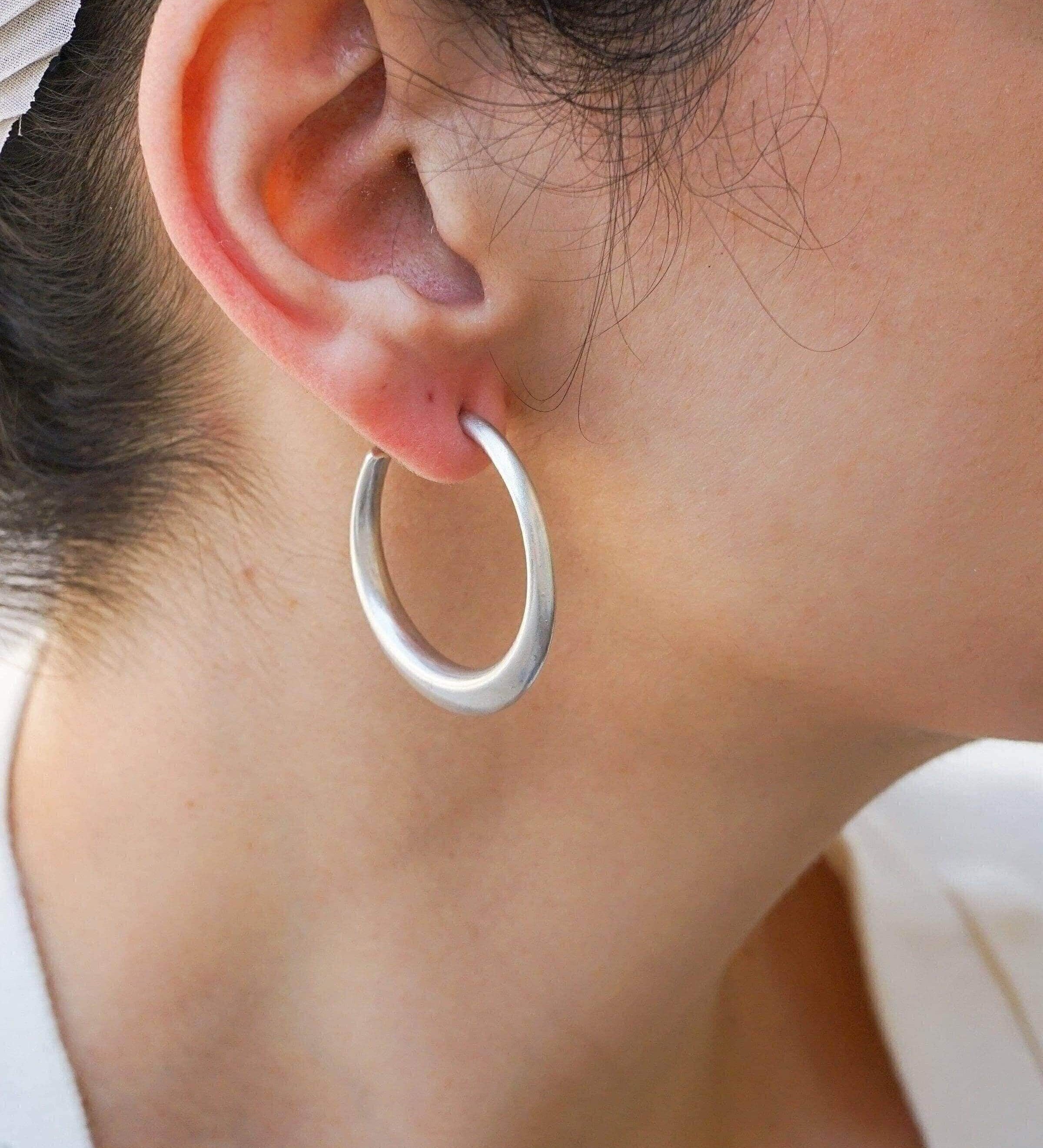 Silver Bold Narrow Hoop Earrings