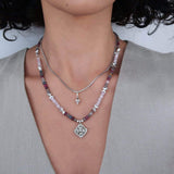 Gemstone Layered Necklace Set - Ruby Sapphire Kunzite Pendants