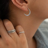 Silver-Dotted Moon Hoop Earrings