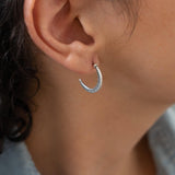 Silver-Dotted Moon Hoop Earrings