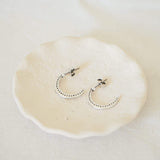 Silver-Dotted Moon Hoop Earrings