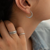 Silver-Dotted Moon Hoop Earrings