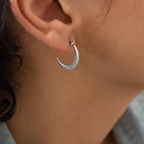 Silver-Dotted Moon Hoop Earrings