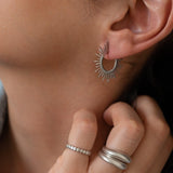Silver Sun Rays Hoop Earrings