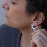 Silver Sun Rays Hoop Earrings