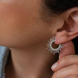 Silver Sun Rays Hoop Earrings