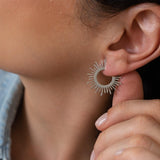 Silver Sun Rays Hoop Earrings