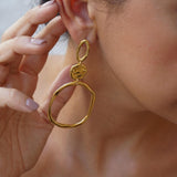 Large Gold Dangle Geometric Circle Earrings