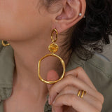 Large Gold Dangle Geometric Circle Earrings