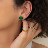 Gold Purple/Turquoise Enamel Round Disc Stud Earrings