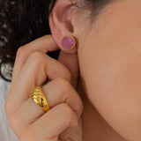 Gold Purple/Turquoise Enamel Round Disc Stud Earrings