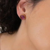 Gold Purple/Turquoise Enamel Round Disc Stud Earrings