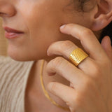 Gold Hammered Lines Ring