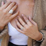 Silver Thin Wavy Hammered Open Ring