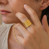 Gold Hammered Lines Ring