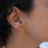 Gold Stainless Steel Thick Round Beaded Hoop Earrings