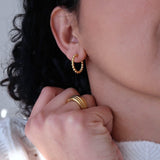Gold Stainless Steel Thick Round Beaded Hoop Earrings