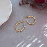 Gold Stainless Steel Thick Round Beaded Hoop Earrings