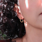 Gold Stainless Steel Thick Round Beaded Hoop Earrings