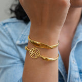 Gold Bold Cuff with Leaf