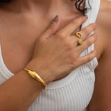 Gold Bold Cuff with Leaf