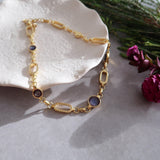 Gold Rectangular Chain Choker with Lines and Blue Enamel Connectors
