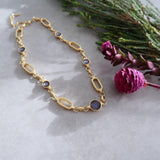 Gold Rectangular Chain Choker with Lines and Blue Enamel Connectors