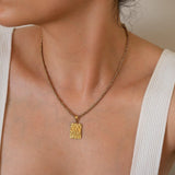 Gold Rectangle Hammered Pendant Necklace